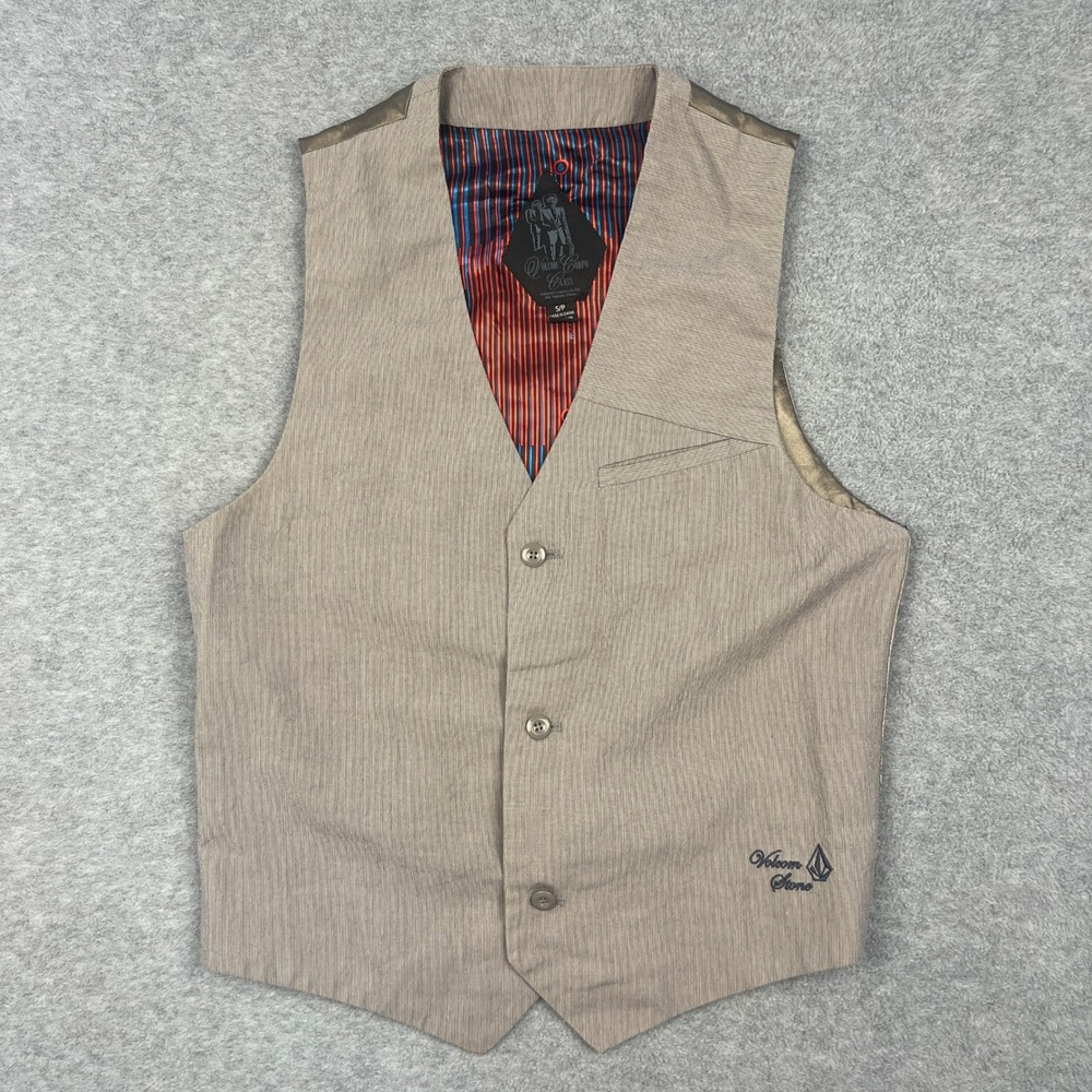 Volcom Vest Mens Small Gray Stone Corpo Class Waistcoat Formal Casual Pinstripe